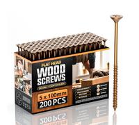 Wood Screws 200Pcs 5 x 100mm - Zinc-Plated Extra Strong Countersunk Pozi Drive Head Wood Screw Set - For Floorboard,Wood Fences, Large Heavy Duty Self Tapping Decking Screw Set