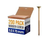 Wood Screws 5mm x 70mm Set 200PCS Colour Zinc Countersunk Screws, Self Tapping Screws for Wood, DIY, Furniture, Repairs, and Construction Projects Heavy Duty- For DIY, Floorboard, Wood Fences
