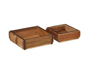 Wood Serving Tray 2pcs Brown Solid Reclaimed Wood Matte 31x29x10cm 2pc Tray Set