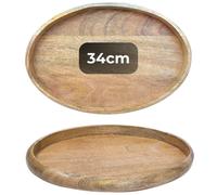 Wood Serving Tray Candle Holder Decorative Tablett Boho Brown 34cm India