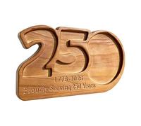 Wood Serving Trays - 3 Grids Breakfast Board | 250th Patriotic Acacia Kitchen Platter, 4th of July Wooden Charcuterie Board, Rustic Charcuterie Slab for Fruits Candies Bread Cupcakes Snacks The