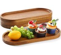 Wood Serving Trays Charcuterie Boards Oval Wooden Plates Wood Serving Platter Cheese Dinner Plates Bulk for Dessert Snack Bread Fruit Appetizer Dishes (35 x 14 cm_4 Pack)