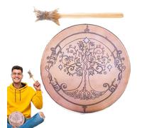 Wood Shaman Drum with Stick - Handcrafted Wooden Drum for Sound Healing, Meditation, and Rituals | Retro Style Hand Drum for Spiritual Practice and Home Decoration
