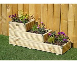 Wood-Shed Ltd 3 Tiered Garden Level Steps Planter - Wooden Decking Patio Trough - Corner Covers (Natural)