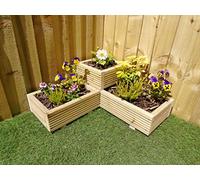 Wood-Shed Ltd Corner Garden Wooden Decking Planter Plant Pot - Steps Herb Flower Timber Patio (Natural)