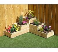 Wood-Shed Ltd Large 3 Tiered Corner Garden Level Steps Wooden Decking Patio Planter Trough - Corner Covers (Natural)