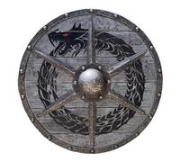 Wood Shield - Handmade Wood Material 30cm Diameter Double Pattern Dragon Style Emblem | Historical Props Decoration Accessories for Theater Decoration of