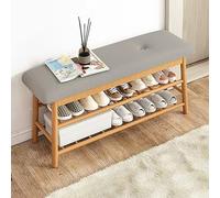 Wood Shoe Storage Bench with Padded Seat, Farmhouse Entryway Shoe Rack Bench, 3-Tier Shoe Organizer Shelf for Hallway Bedroom Living Room Dorm Department