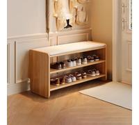 Wood Shoe Storage Organizer - 2-Tier Shoe Rack Bench with Padded Seat for Hallway and Entrance