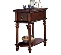 Wood Side Table - Narrow End Table with Open Storage Shelf and Drawer, Retro Rectangle Design for Living Room and Bedroom