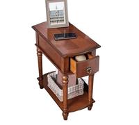 Wood Side Table - Narrow End Table with Open Storage Shelf and Drawer, Retro Rectangle Design for Living Room and Bedroom