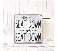 Wood Sign Custom Put the Seat Down or Get a Beat Down Wood Sign, Funny Boys Restroom Decor, Close the Toilet Lid, Half Bathroom Sign, Toilet Sign, Rustic 5 x 5 inch