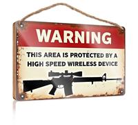 Wood Sign Decor High-Speed Wireless Device Protects This Area Wooden Sign Pool Decor Front Door Sign Funny(23X35CM)