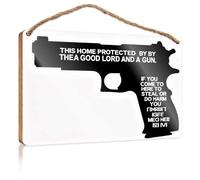 Wood Sign Decor Home Security: Lord and Gun Wooden Sign Pool Decor Front Door Sign Funny(20X30CM)