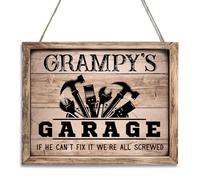 Wood Sign for Grampy's Garage - If He Can't Fix It, We're All Screwed - Solid Wood Vintage Hanging Wall Plaque - Funny Gift for Grampy - Creative Men’s Gift for Grandpa- Garage Decor, Workshop &