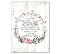 Wood Sign Hanging Farmhouse Decoration Now I Lay Me Down to Sleep Wall Art Plaque Use for Living Room Kitchen Batheroom Bedroom Office School 12x16inch