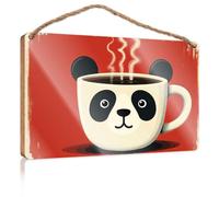 Wood Sign Hanging Plaque A Panda-Shaped Coffee Cup with Steam Rising from It Hanging Bathroom Sign Entryway Decor(20X30CM)
