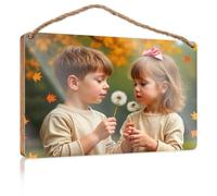 Wood Sign Hanging Plaque Two Children Blowing On Dandelions Hanging Bathroom Sign Entryway Decor(15X28CM)