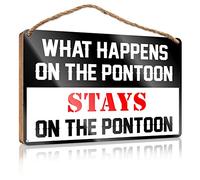 Wood Sign Hanging Plaque What Happens On The Pontoon Stays On The Wooden Sign Front Porch Fall Decor Fall Door Decor(23X35CM)