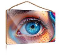 Wood Sign Plaque A Close-Up Of An Eye With Vibrant Colors Wooded Sign Outdoor Wall Decor Restroom Decor(23X35CM)