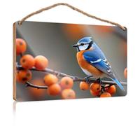 Wood Sign Plaque A Colorful Bird Perches On A Branch Adorned With Bright Orange Berries Wooded Sign Outdoor Wall Decor Restroom Decor(15X28CM)