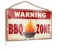 Wood Sign Plaque BBQ Warning: Flaming Grill Ahead! Wooden Sign Decore for Room Winter Door Decorations(20X30CM)