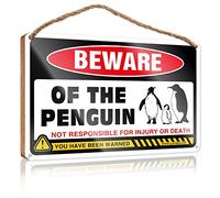 Wood Sign Plaque Beware Of Penguin, Forbidden Modern Office Decor