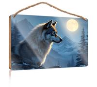 Wood Sign Plaque Wolf In The Moonlit Mountains Wooden Sign Boss Day Gifts Our Home Signs For Home Decor(23X35CM)
