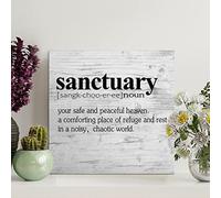 Wood Sign Sanctuary Definition Typography Wood Plaque Funny Sanctuary Quote Farmhouse Wall Art Rustic Wall Decorations for Living Room Kitchen Wall Hanging Wall Sign Home Decor Gift 12x12in