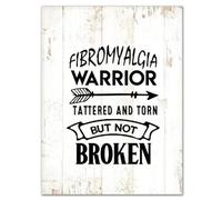 Wood Sign with Quotes Fibromyalgia Warrior Tattered And Torn Black Paintings Wooden Signs Personalized Rustic Wall Sign Plaque Home Bedroom Wall Decor Art Housewarming Gift 12" X 16"