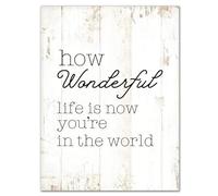 Wood Sign with Quotes How Wonderful Life Is Now You're in The World Wooden Signs Personalized Rustic Wall Sign Plaque Home Bedroom Wall Decor Art Housewarming Gift 12" X 16"