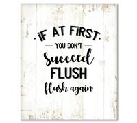 Wood Sign with Quotes If at First You Don't Succeed Flush Flush Again Wooden Signs Personalized Rustic Wall Sign Plaque Home Bedroom Wall Decor Art Housewarming Gift 10" X 12"