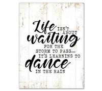 Wood Sign with Quotes Life Isn't About Waiting for The Storm to Pass It's Learning to Dance in The Rain Wooden Signs Personalized Rustic Wall Sign Plaque Home Bedroom Wall Decor Art Housewarming Gift