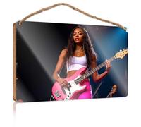 Wood Signs Decor A Woman Playing A Pink Bass Guitar On Stage Wooded Sign Office Decor For Wall Funny Box Signs(15X28CM)