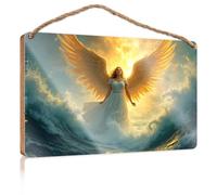 Wood Signs Decor Angel With Golden Wings Standing Amidst Crashing Waves Wooded Sign Office Decor For Wall Funny Box Signs(20X30CM)