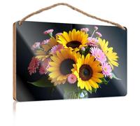 Wood Signs Decor Sunflowers And Pink Daisies In A Bouquet Wooded Sign Office Decor For Wall Funny Box Signs(20X30CM)