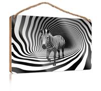 Wood Signs for Home Decor A Zebra Walks Through A Black and White Striped Tunnel Wooded Sign Door Decor Sign Restroom Decor(20X30CM)
