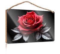 Wood Signs for Home Decor Red Rose with Silver Leaves Wooden Sign Fall Door Decor House Decor Clearance(15X28CM)