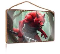 Wood Signs For Home Decor Red Wolf Samurai: The Forest Guardian Wooded Sign Front Sign Hanging Door Sign Plaque(15X28CM)