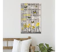 Wood Signs Home Decor Sunflower Butterfly Inspirational Quote Customized Wooden Sign 12x18in Do What Makes You Happy, Be with Who Make You Smile, Laugh As Much As You Breathe Wood Signs Farmhouse Sign
