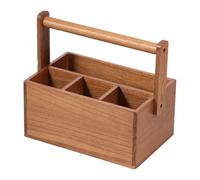 Wood Silverware Caddy with Handle, 4 Compartments Utensil Holder Kitchen Cutlery Holder, Multipurpose Organizer for Farmhouse Kitchen Decor, Countertop Organizer and Cookware Storage 9.05x5.9x4.52inch
