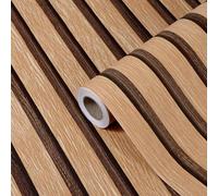 Wood Slat Wallpaper Beige Realistic Wooden Grain Self Adhesive Removable Panel Wall Paper 33 x 305 cm, Vintage Rustic Wallpaper Peel and Stick Contact Paper for Bedroom, Furniture, Feature Walls