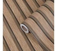 Wood Slat Wallpaper Light Brown Realistic Wooden Grain Self Adhesive Removable Panel Wall Paper 33 x 305 cm, Vintage Rustic Wallpaper Peel and Stick Contact Paper for Bedroom, Furniture, Feature Walls