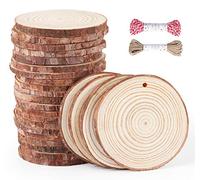 Wood Slices 7-8 cm Drilled Hole Unfinished Wooden Circle 36Pcs Natural Log Slices with Jute Twine String for DIY Crafts Wood Burning Wedding Decorations Christmas Ornaments