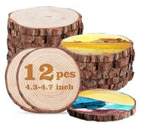 Wood Slices for Centerpieces,Lemonfilter 12 Pcs 4 inches Nature Unfinished Round Wood Chips for Crafts, Wooden Circles for Arts Crafts Vintage Wedding Ornaments DIY Painting Crafts Table Decor