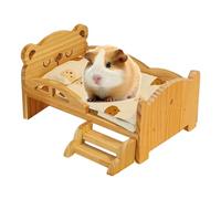 Wood Small Animal Bed Set With Mini Stairs - Hamster Habitat Furniture Includes Low Bed Frame & Soft Blanket, Comfortable Cottage For Dwarf Hamsters, Gerbils, Mice (33x22x17cm)