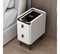 Wood Smart Nightstand with Wireless Charging and USB Port, Modern Bedside Table with Three-Color Light and Ample Storage (White 25 * 40 * 45cm)