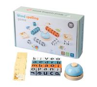 Wood Spelling Blocks - Alphabet Letter Matching Game | Educational Puzzle for Kids 3+ - Flash Cards Sight Words Recognition - Learning Toy with Bell for Classroom Home Play Early Literacy Activity