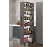 Wood Spice Rack,72.4in 7 Tier Standing-Shelf with Wheels Narrow Kitchen Rolling Cart Wood Spice Rack Next to Fridge Slim Storage Cart with Handle for Home Narrow Spaces Dining Room,Side Tab