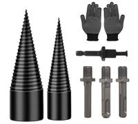 Wood Splitter Drill Bit 42mm + 32mm with Anti-Slip Gloves and 4 Drilling Handles, Log Splitter Drill Bit Kindling Splitter for Wood Splitting Drill Bit Heavy Duty Firewood Splitter Drill Bit